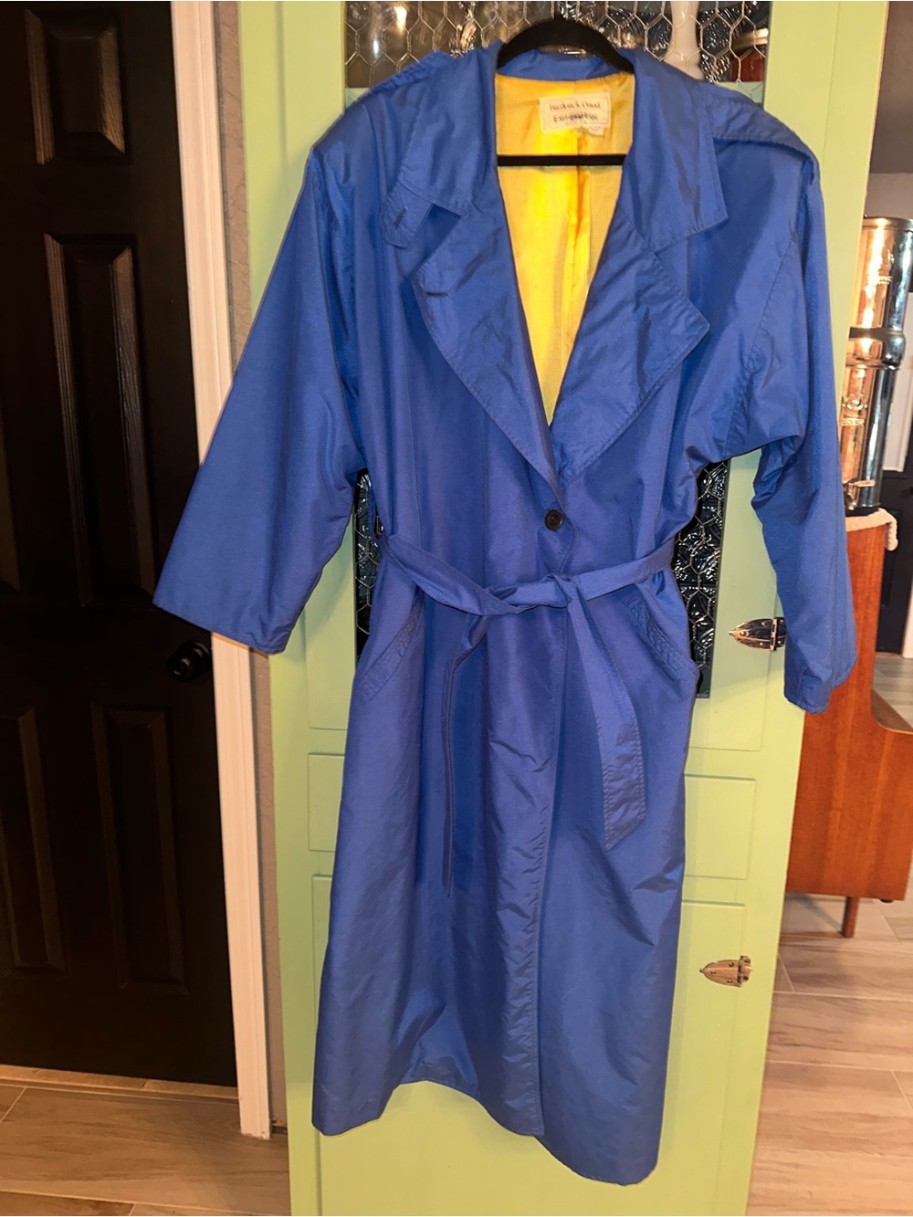 Women's vintage royal Blue Trench Coat with Yellow Lining